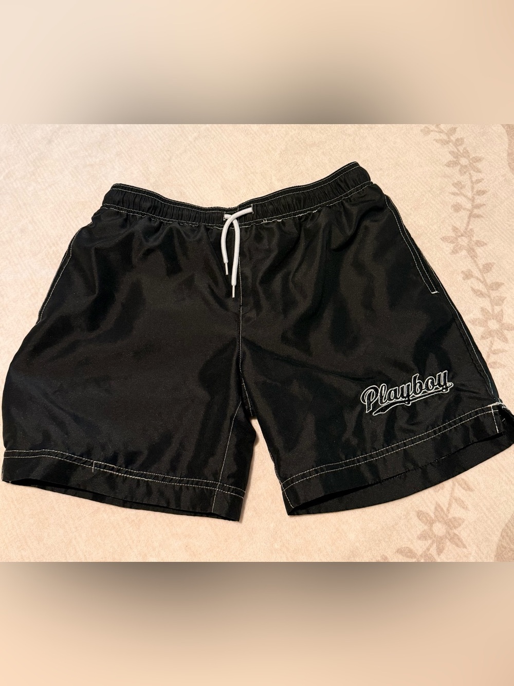 PLAYBOY Black Swim Shorts with White Logo